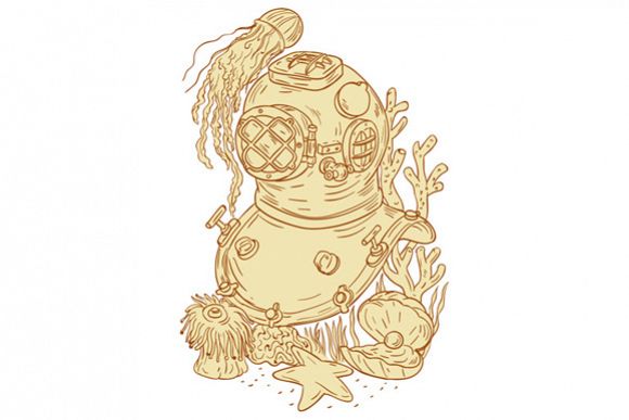 580x387 old school diving helmet underwater drawing - Diving Helmet Drawing