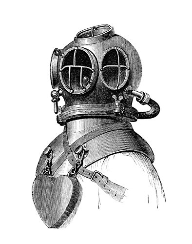 394x500 Deep Sea Diver Vintage Style Print Art Wall Decor - Diving Helmet Drawing