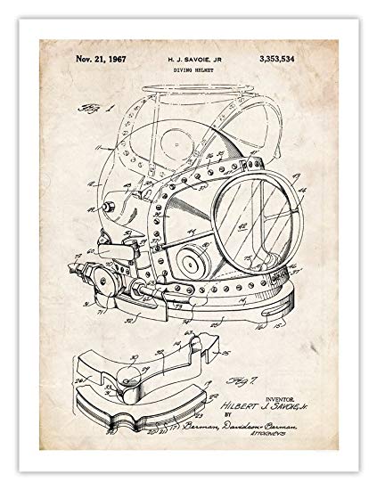 423x550 steves poster store diving helmet invention poster - Diving Helmet Drawing