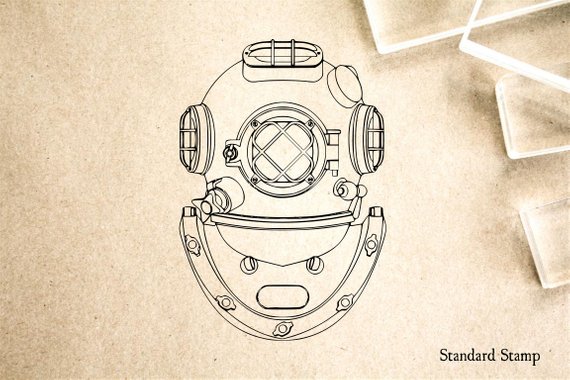 570x380 custom return address diving helmet rubber stamp - Diving Helmet Drawing