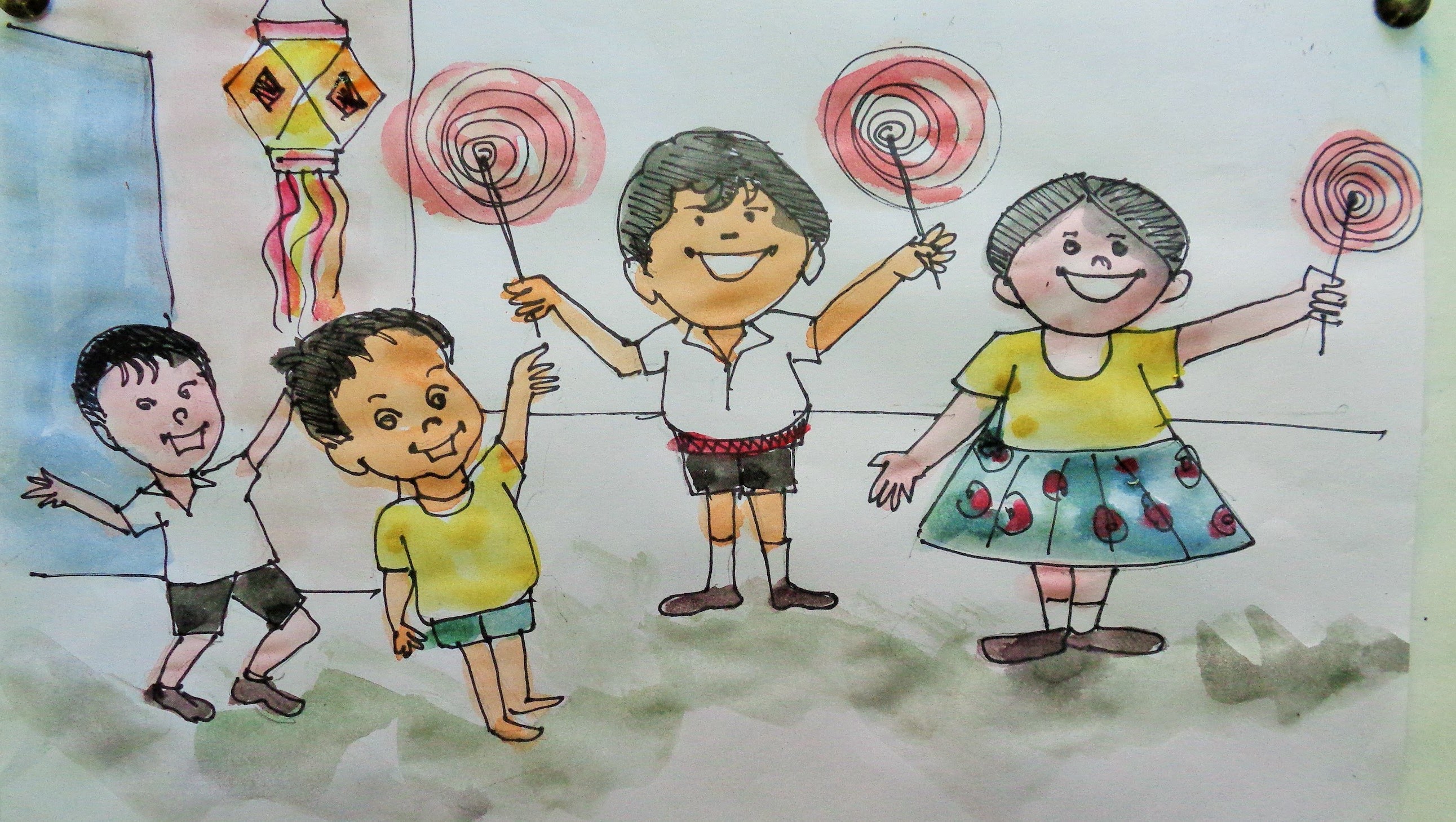 2583x1459 diwali drawing cartoon diwali lamp drawing car essay - Diwali Drawing