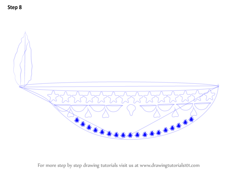 844x598 Learn How To Draw A Diwali Lamp - Diwali Lamp Drawing
