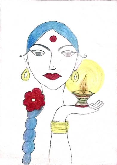392x550 Diya Painting - Diya Drawing