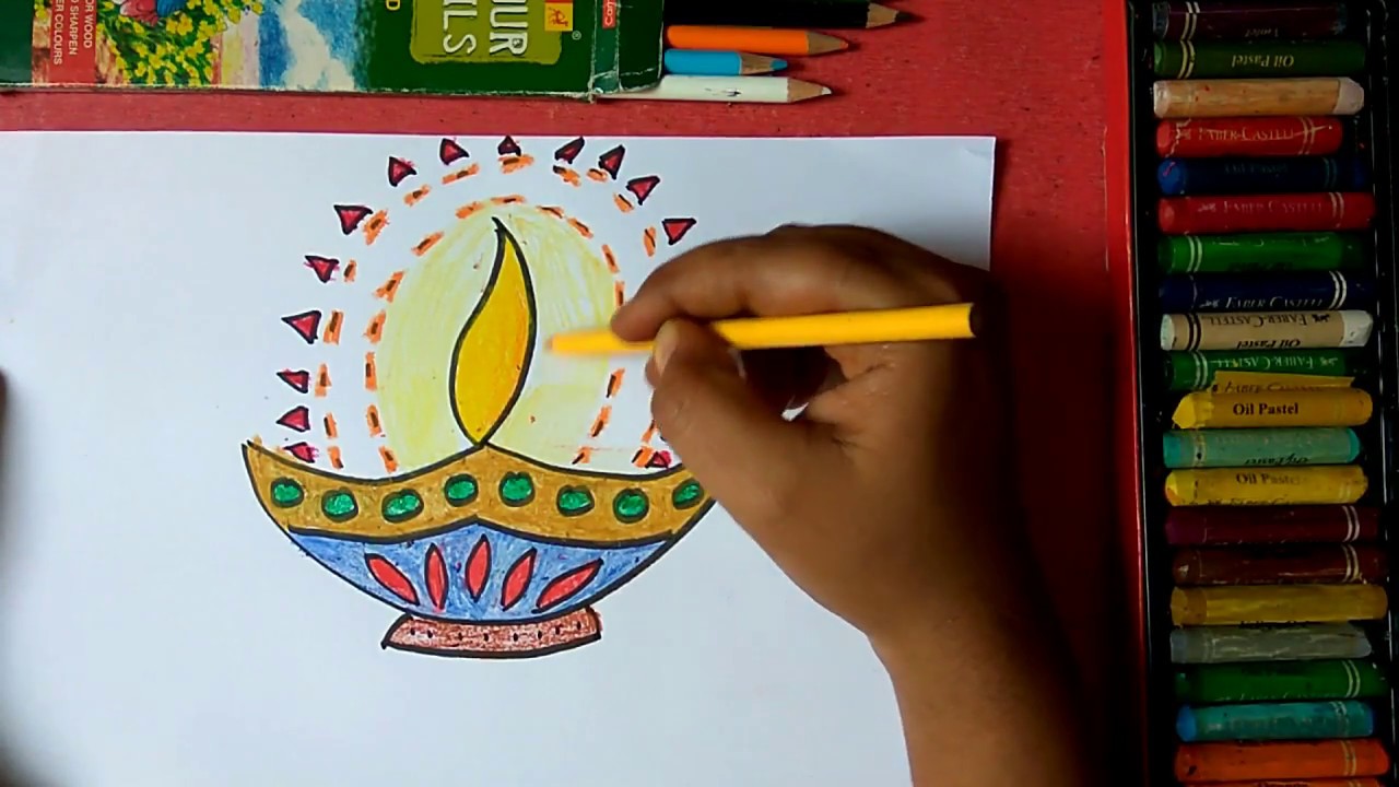1280x720 How To Draw Beautiful, Colorful Designer Diya Step - Diya Drawing