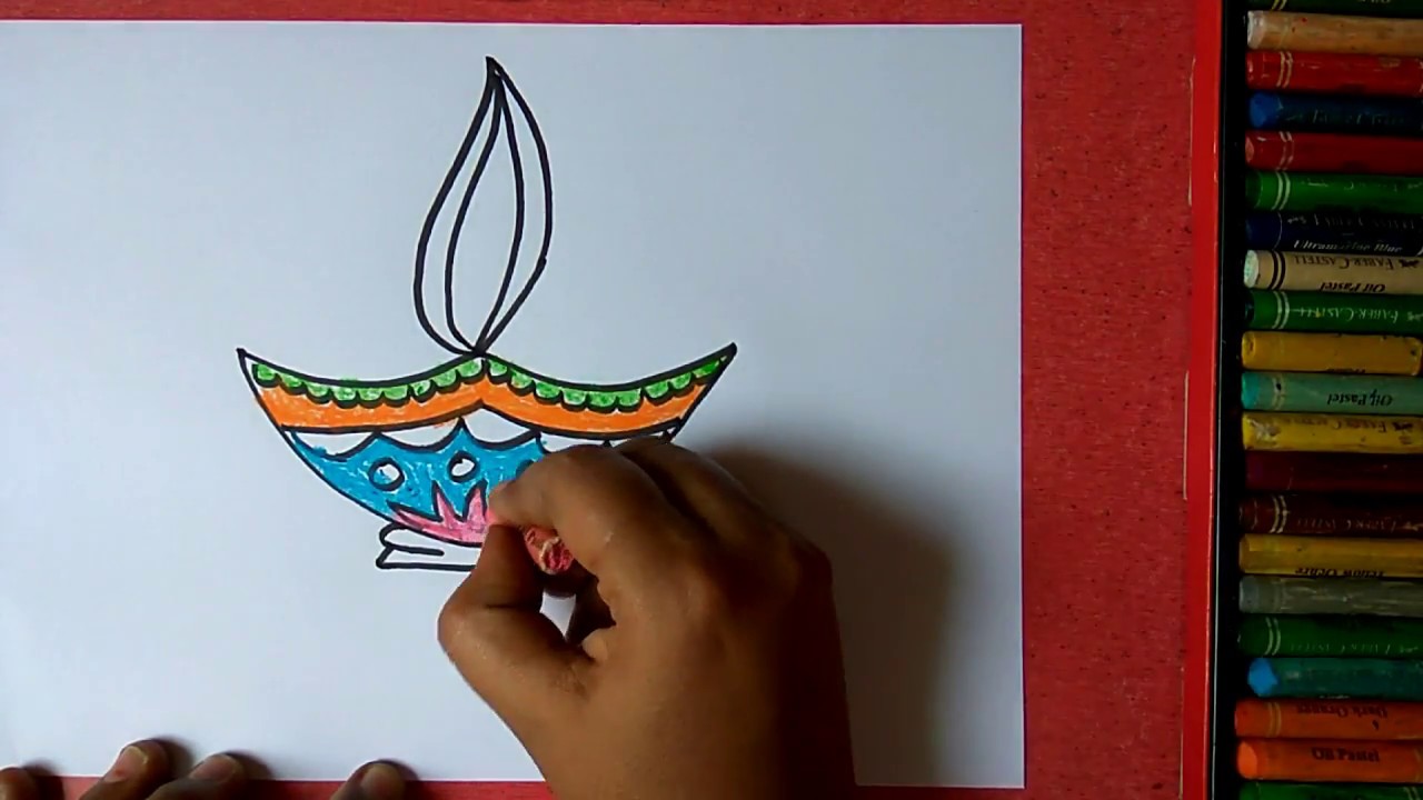 1280x720 How To Draw Colorful Diya Step - Diya Drawing