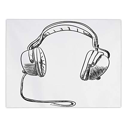 425x425 Iprint Rectangular Satin Tablecloth,music,sketch Style - Dj Headphones Drawing