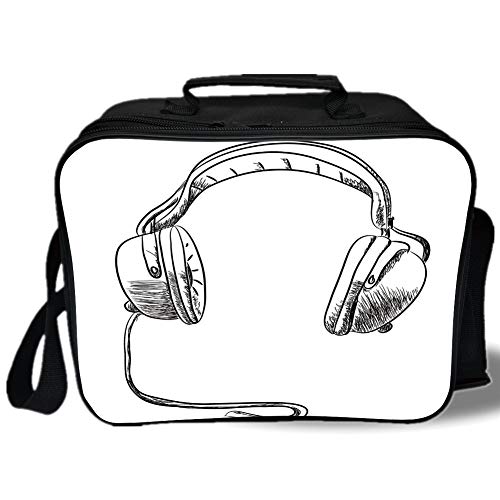 500x500 Insulated Lunch Bag,music,sketch Style Hand Drawn Dj Headphones - Dj Headphones Drawing