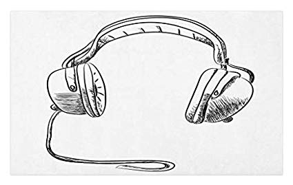 425x269 Ambesonne Music Doormat, Sketch Style Hand Drawn Dj - Dj Headphones Drawing