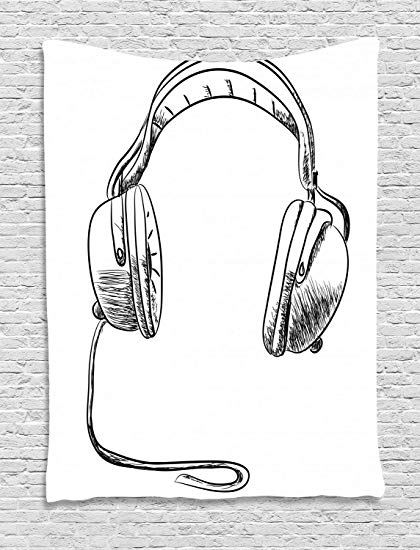 420x550 Ambesonne Music Tapestry, Sketch Style Hand Drawn Dj - Dj Headphones Drawing