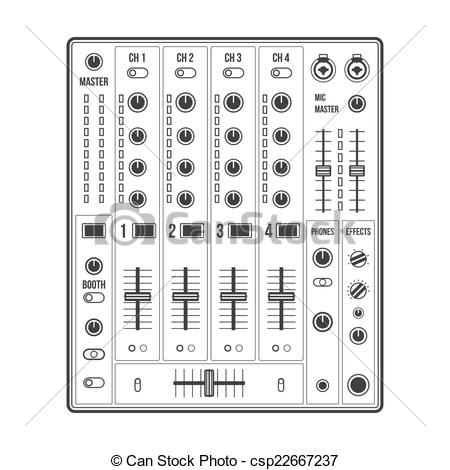 450x470 Vector Outline Sound Dj Mixer With Knobs And Sliders - Dj Mixer Drawing