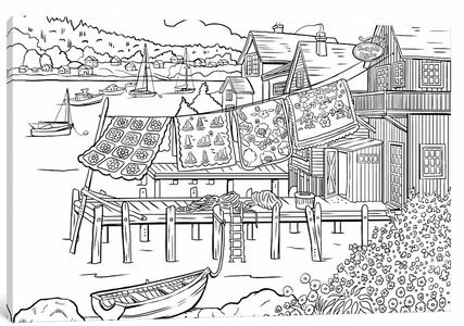 427x300 East Urban Home 'dock Side Quilts Line Art' Drawing Print - Dock Drawing