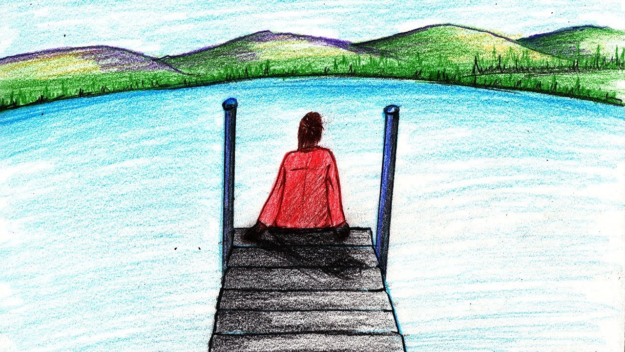 1280x720 How To Draw A Person Sitting On Boat Dock Step - Dock Drawing