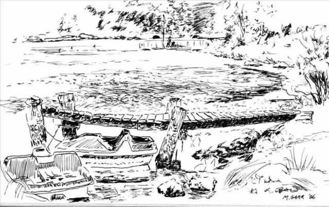 640x402 Michael Garr Artwork Fishing Dock Original Drawing Pen - Dock Drawing