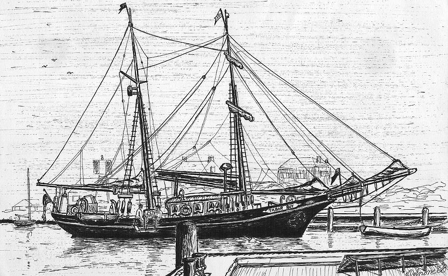 900x554 Training Ship Tabor Boy At Woods Hole Town Dock Drawing - Dock Drawing