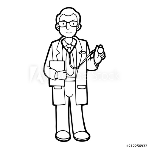 500x500 Doctor Cartoon Illustration Isolated On White Background - Doctor Cartoon Drawing