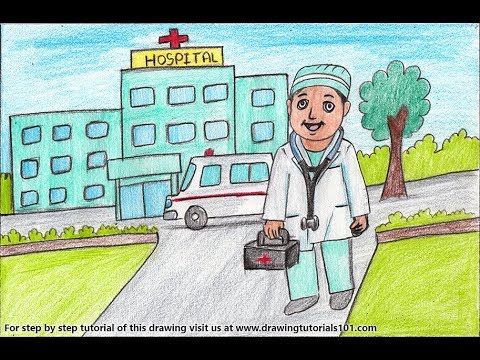 480x360 How To Draw A Hospital Building With Doctor - Doctor Drawing Pictures