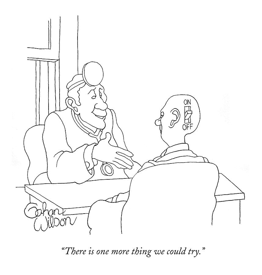 858x900 a doctor is seated across a desk from a patient drawing - Doctor Drawing Pictures