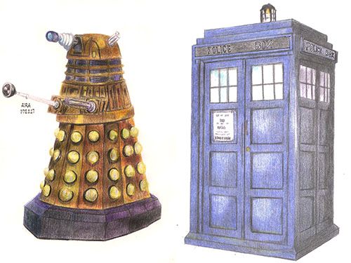 500x375 Drawing The Tardis And A Dalek Doctor Who Steemit - Doctor Who Tardis Drawing