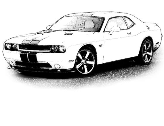 570x440 dodge challenger drawing t shirt etsy - Dodge Challenger Drawing