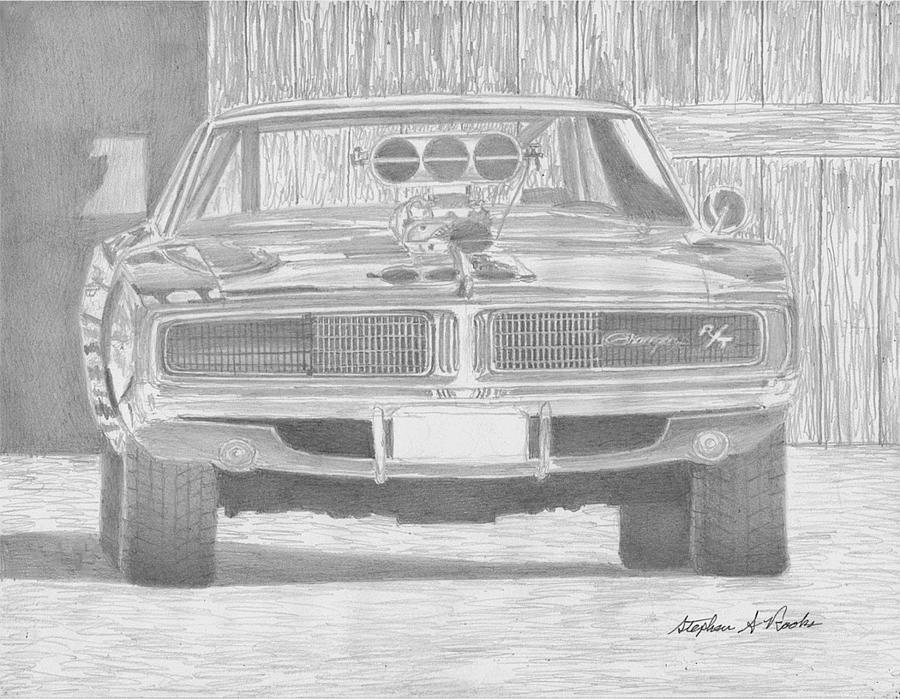 900x699 Dodge Charger Rt Front View Muscle Car Art Print Drawing - Dodge Charger Drawing