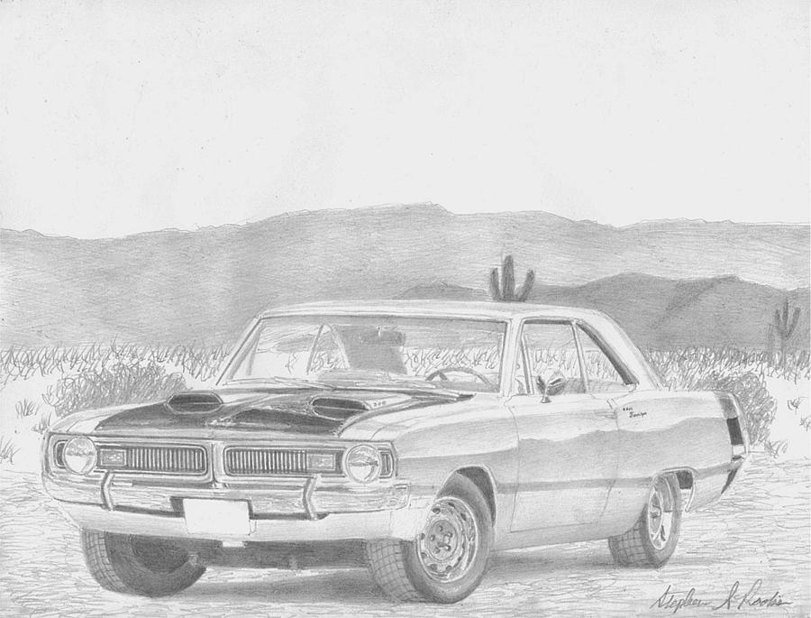 900x685 dodge dart swinger classic car art print drawing - Dodge Drawing