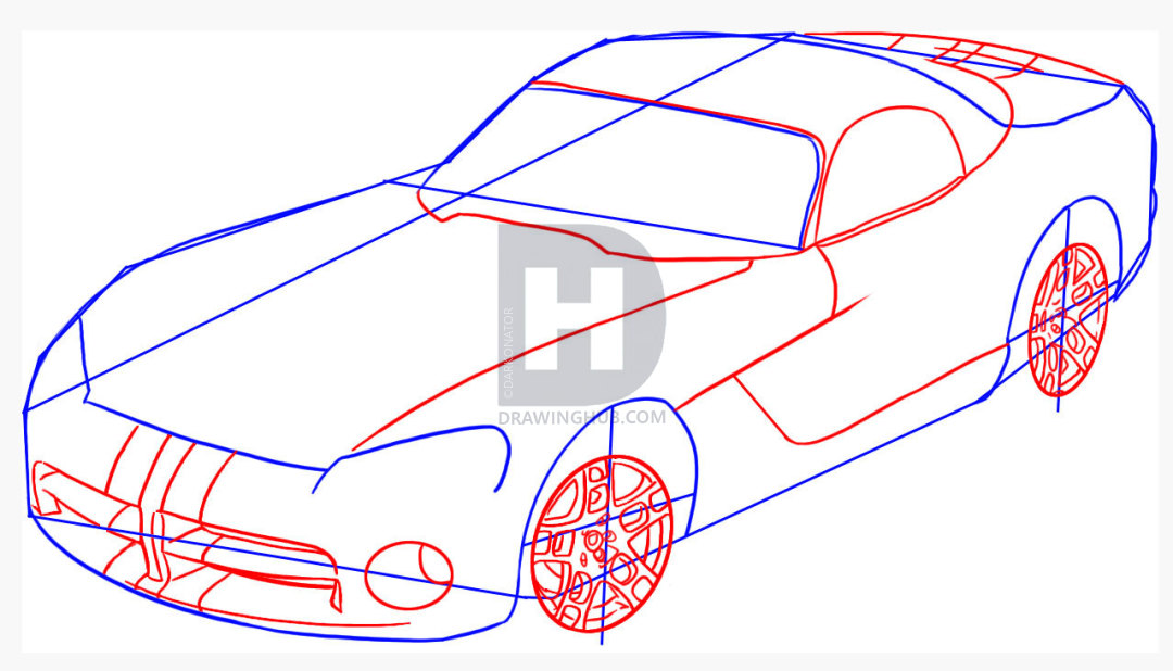 1080x618 How To Draw A Dodge Viper, Step - Dodge Viper Drawing
