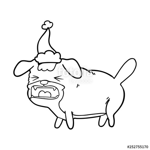 500x500 Line Drawing Of A Dog Barking Wearing Santa Hat Stock Image - Dog Barking Drawing