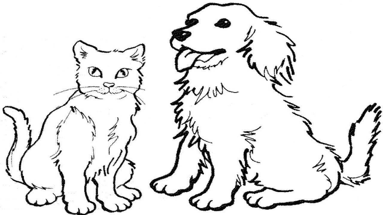 1280x720 Coloring Pages How To Draw A Cat And Dog Easy - Dog Cat Drawing