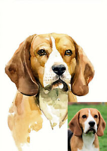 212x300 Custom Pet Portrait Watercolor Hand Painted From You Own Photo - Dog Cat Drawing