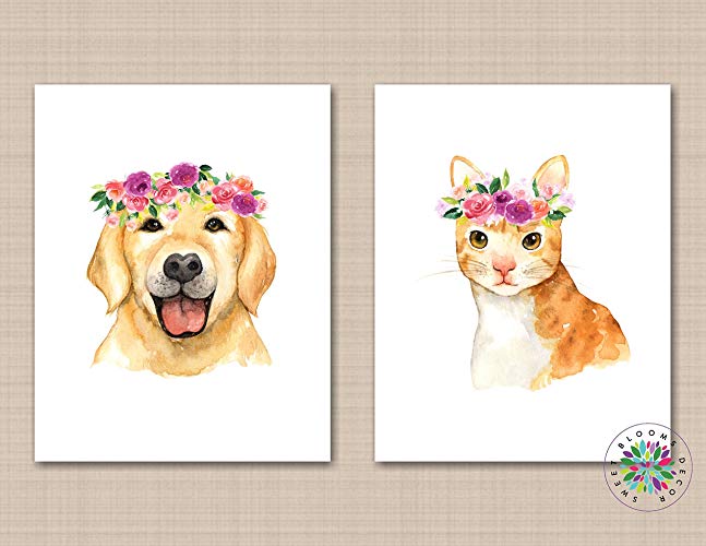 647x500 puppy dog cat wall art cute dog cat nursery decor - Dog Cat Drawing