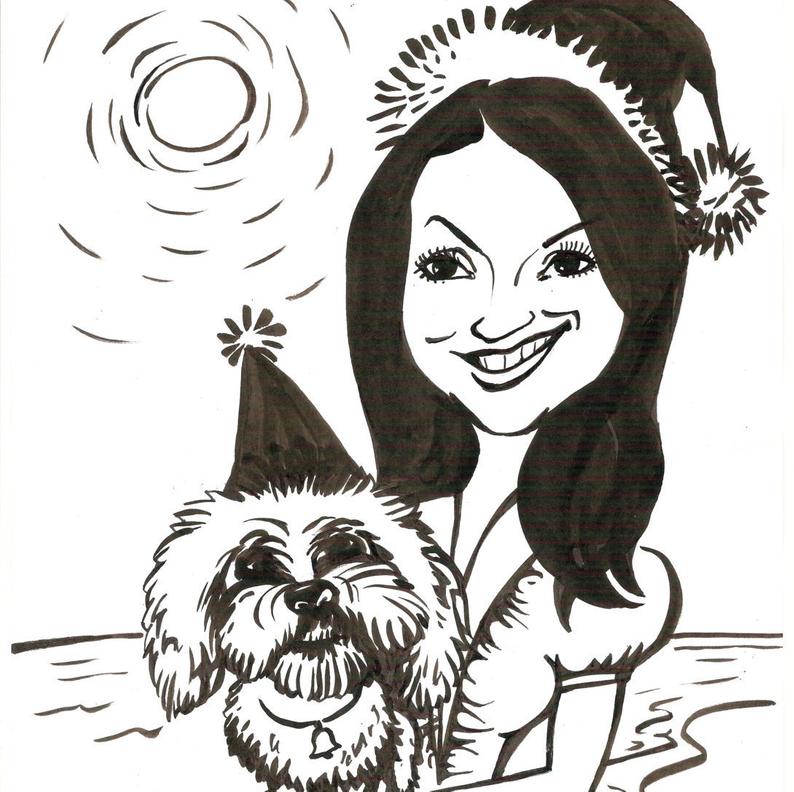 794x792 Caricature Cartoon Drawing Of You And Your Pet Dog Cat Etsy - Dog Cat Drawing