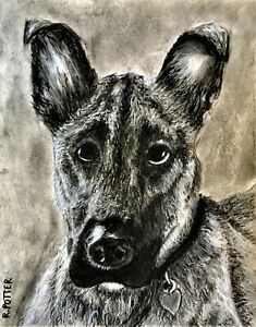 235x300 Charcoal Drawing Inches Framed Original Art Commission Dog - Dog Charcoal Drawing