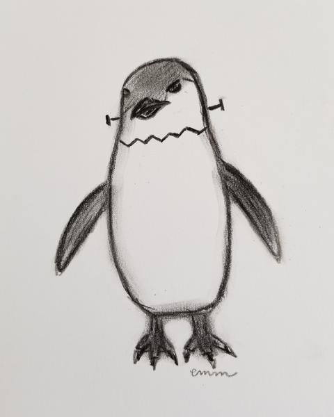 480x600 Franken Penguin - Dog Charcoal Drawing