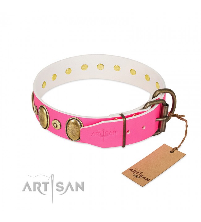 650x720 drawing power fdt artisan pink leather dog collar with engraved - Dog Collar Drawing