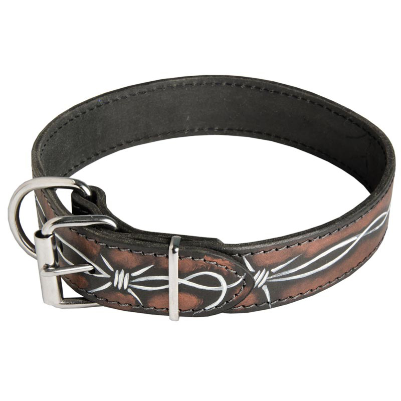 800x800 handpainted leather dog collar with barbed wire drawing - Dog Collar Drawing