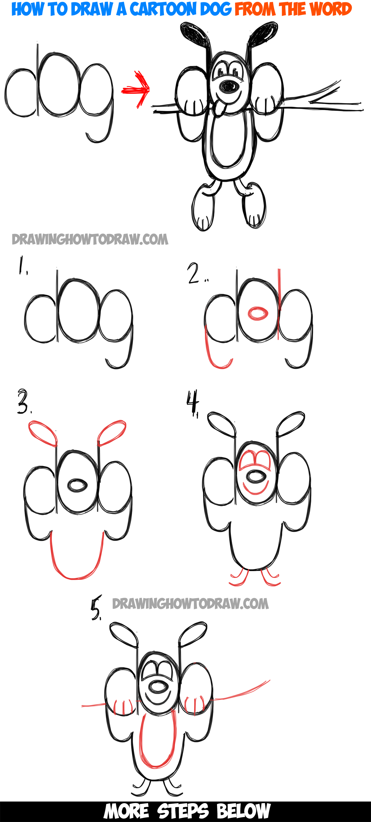 1200x2661 how to draw a cartoon dog hanging out from the word 'dog' easy - Dog Drawing From Word