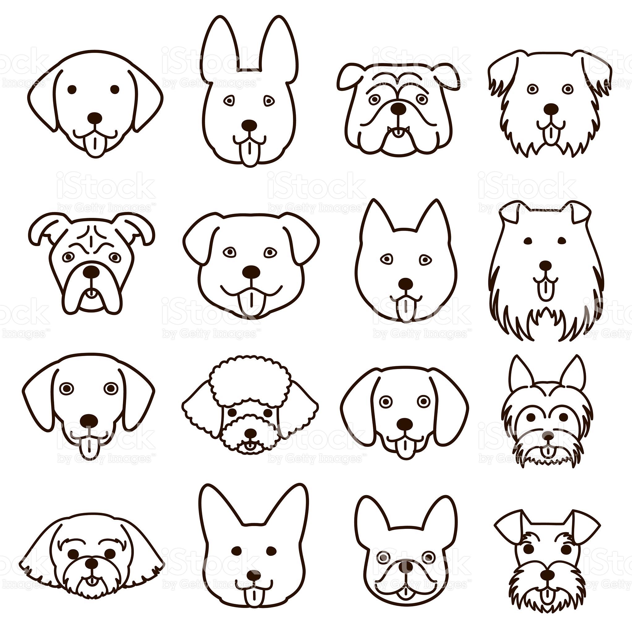 2045x2048 Cute Dogs Faces Line Art Set Stock Vector Art More Images - Dog Face Line Drawing