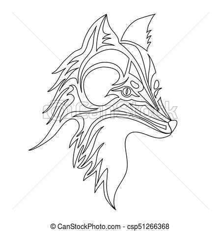 450x470 Fox Or Dog Face, Tattoo Vector Illustration, Isolated On White - Dog Face Line Drawing