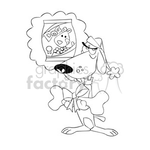 300x300 vector black and white cartoon dog clipart dreaming of dog food - Dog Food Drawing