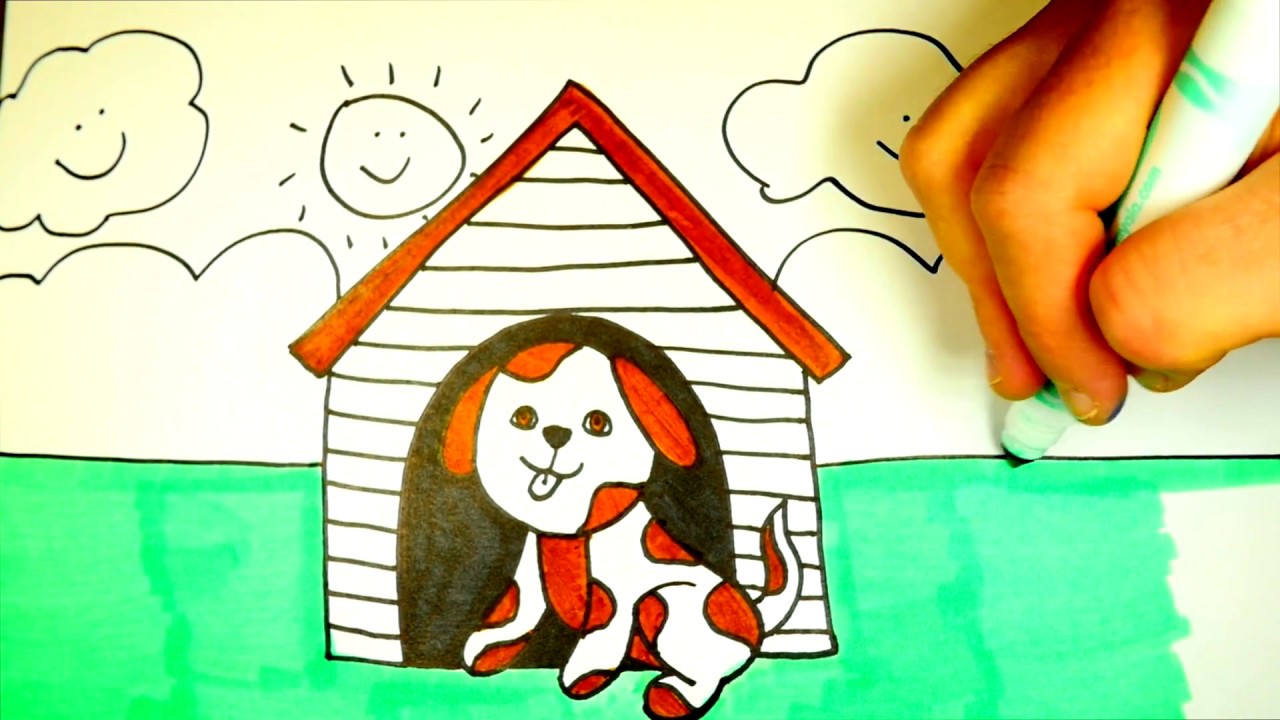 1280x720 How To Draw A Dog House Dog Coloring - Dog House Drawing