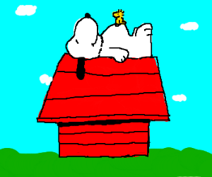 300x250 Snoopy On His Dog House Drawing - Dog House Drawing