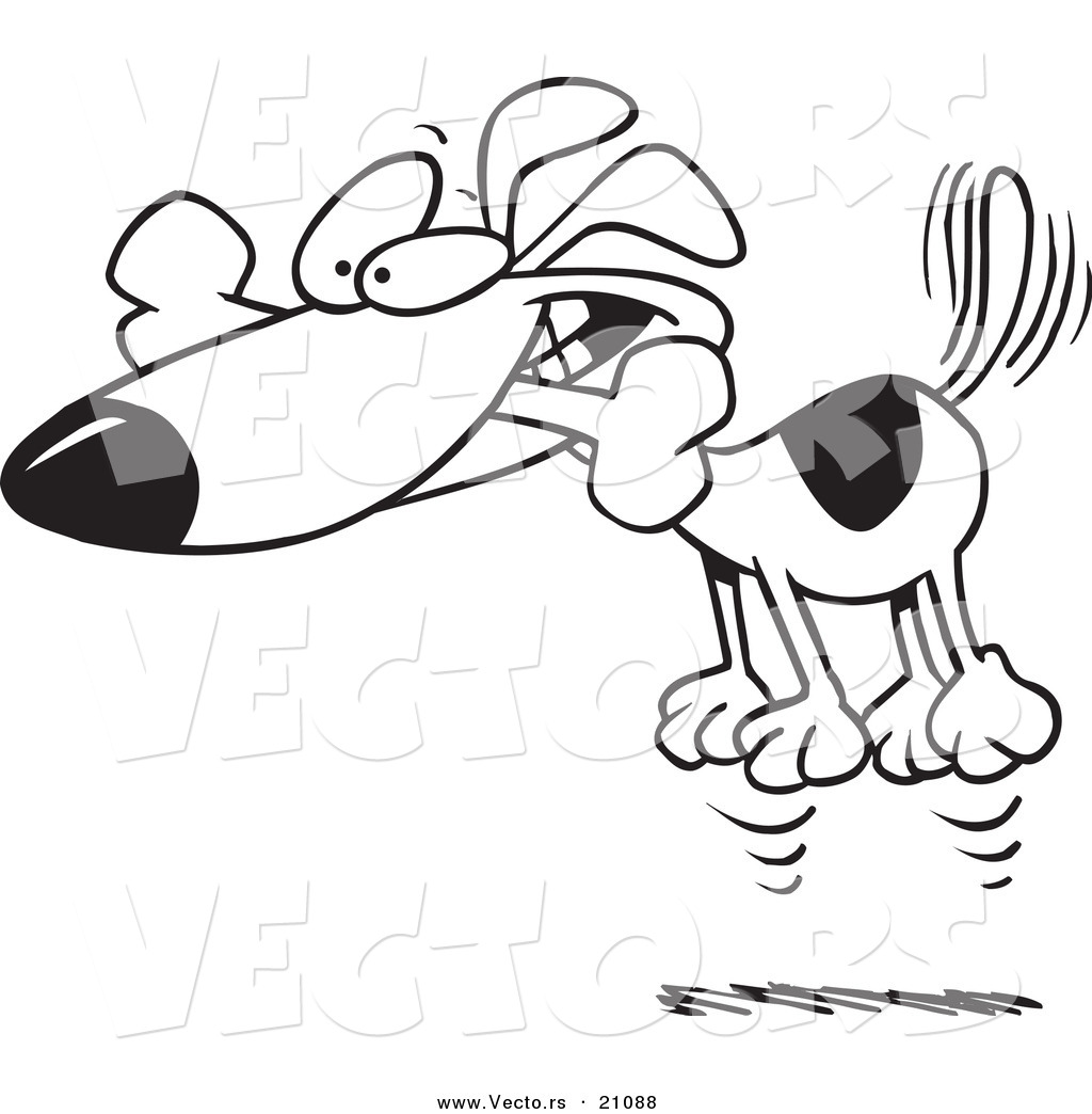 1024x1044 vector of a cartoon hyper dog jumping with a bone in his mouth - Dog Jumping Drawing