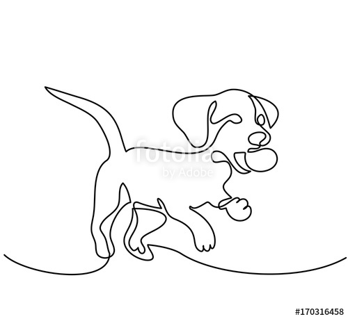 500x459 continuous line drawing dog puppy jumping and playing with ball - Dog Jumping Drawing