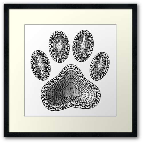 500x500 Ink Abstract Dog Paw Print Framed Prints - Dog Paw Print Drawing
