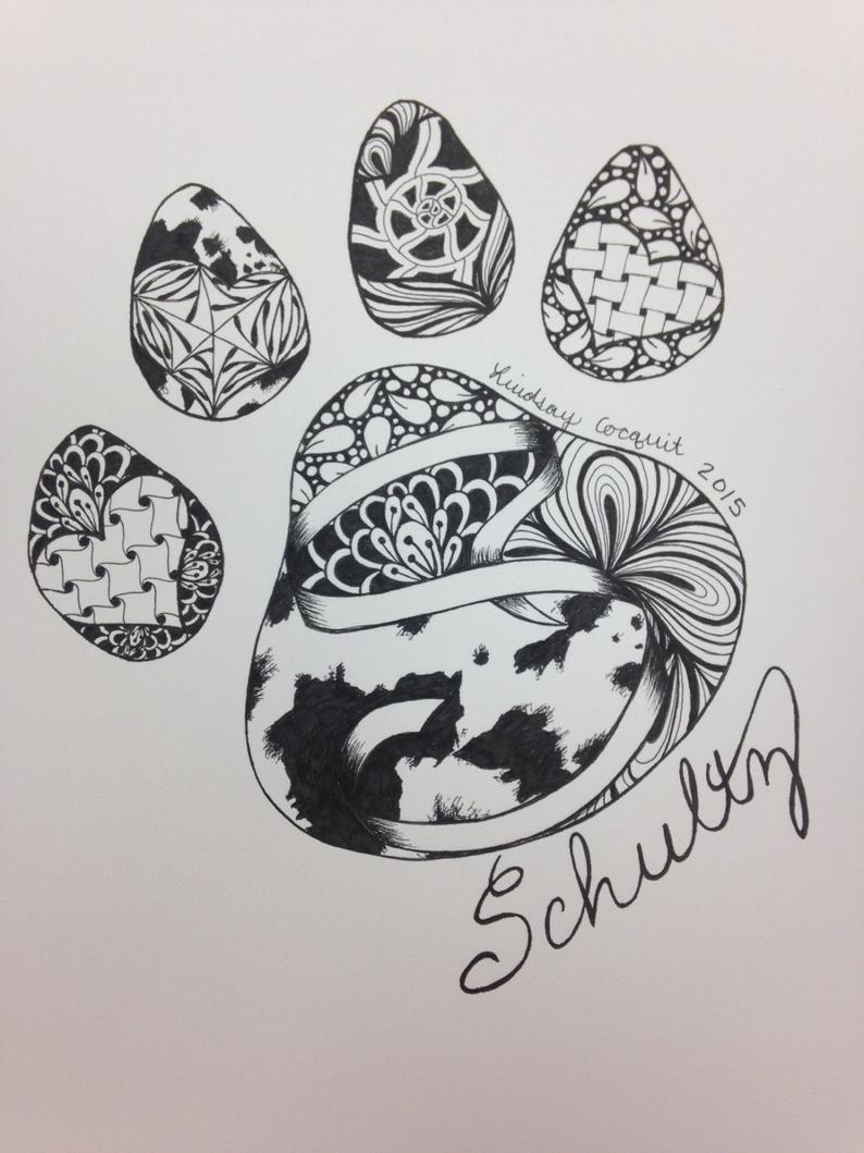 794x1059 Zentangle Pen And Ink Zentangle Pen And Ink Drawing Dog Paw Etsy - Dog Paw Print Drawing