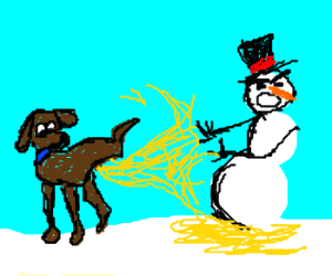 300x250 dog peeing like a firehose on melting snowman drawing - Dog Peeing Drawing