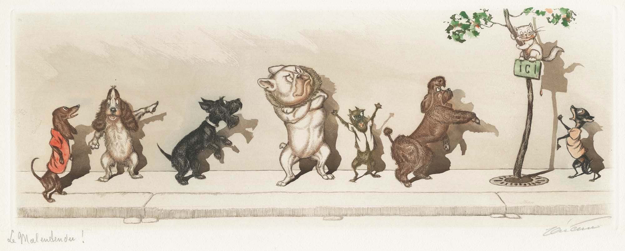 2000x803 illustration boris o'klein's dirty dogs of paris - Dog Peeing Drawing