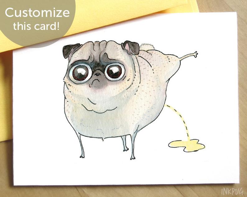 794x635 pee pilates peeing pug funny card with fawn pug dog peeing etsy - Dog Peeing Drawing