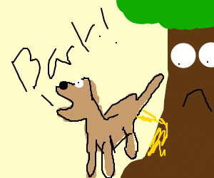 300x250 dog peeing on a tree while barking drawing - Dog Peeing Drawing