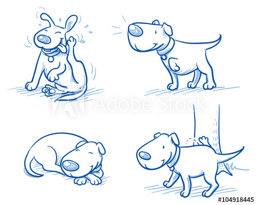 500x399 cute cartoon dog set sleeping, scratching, peeing, listening - Dog Peeing Drawing